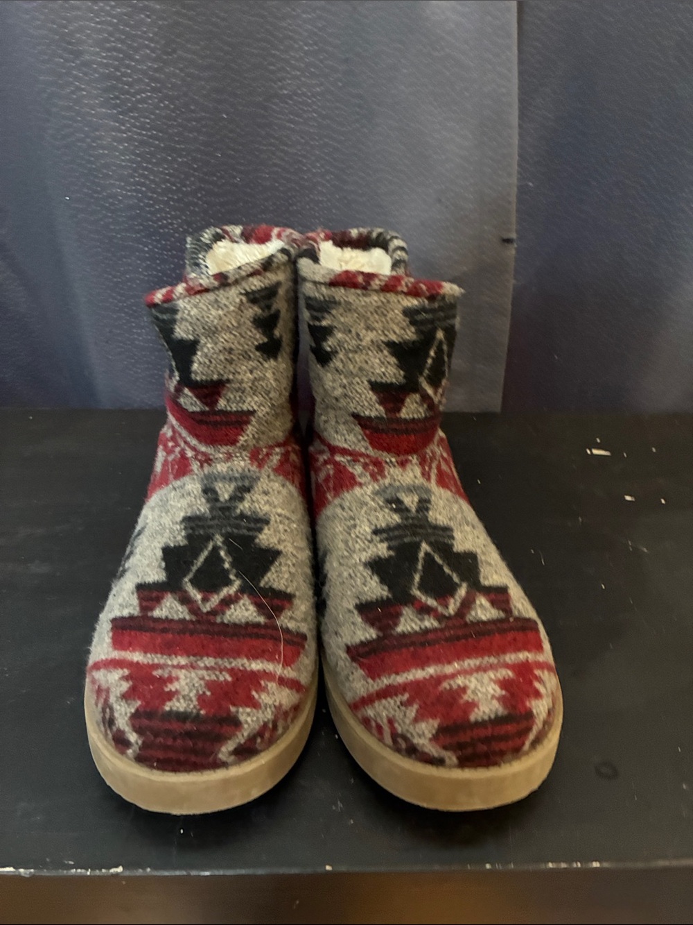 Indigo Women's Ankle Boots - Red, Black & Gray Aztec Knit